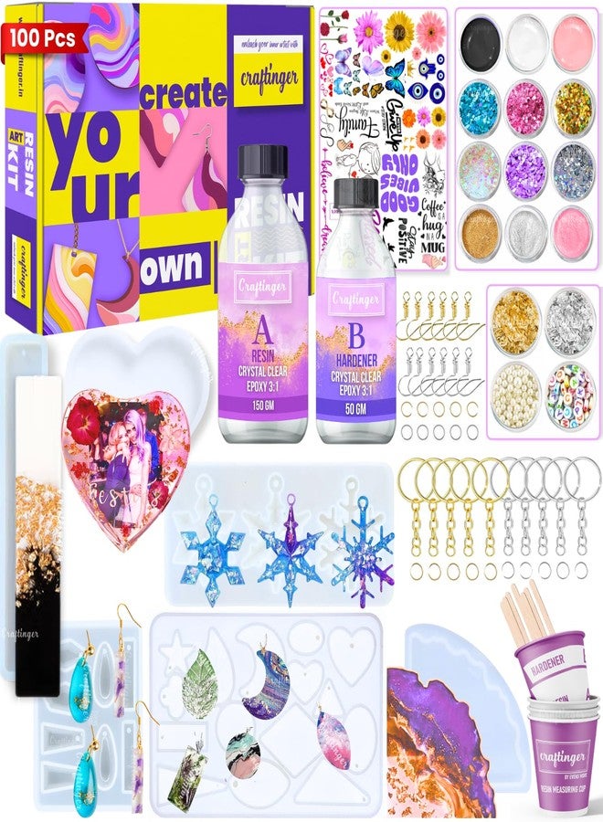 Craftinger Pro DIY Resin Art Kit Complete Crafting Kit with 200g Resin, 7 Moulds, Glitter, Pigments, Mica, Tools and Accessories for Keychains, Coasters, Earrings, Bookmarks & More - Image 1